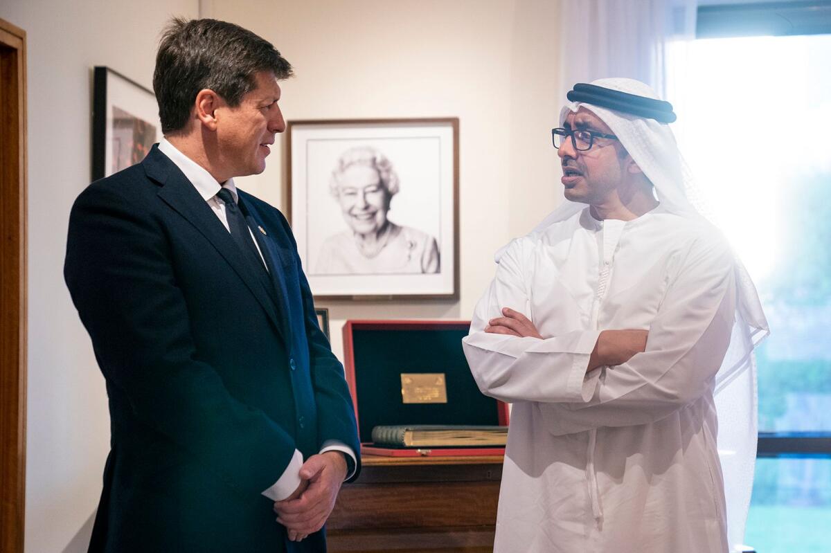 Sheikh Abdullah visits the headquarters of the Embassy of United Kingdom (UK) in Abu Dhabi.