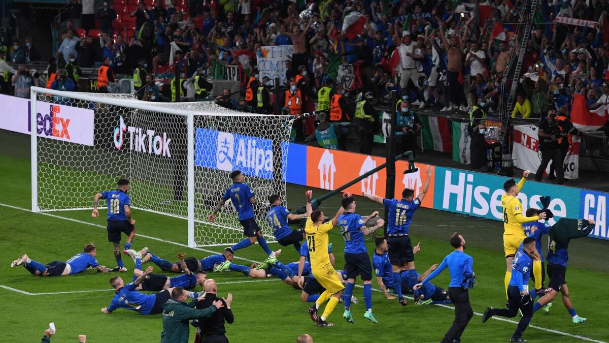 Italy's players celebrate winning the Euro 2020 final against England at the Wembley Stadium. — AFP