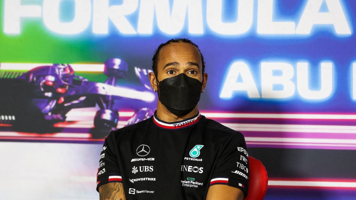 Lewis Hamilton during a Press conference in Abu Dhabi on Thursday.  (AFP)