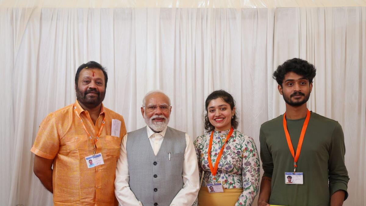 Narendra Modi with Suresh Gopi and his children in Thrissur during prime minister's Kerala visit. — Photo courtesy: Facebook