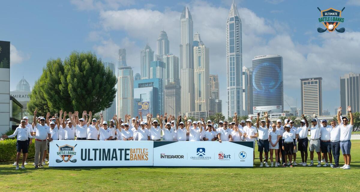 All the Teams in the 'Battle of the Banks' prior to teeing off on the Faldo Course at Emirates Golf Club. - Supplied photo
