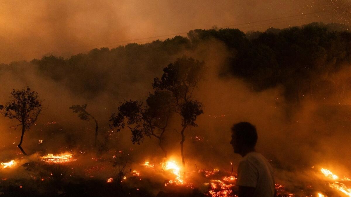 A wildfire burns in the village of Dikela, Greece last year. — AP file