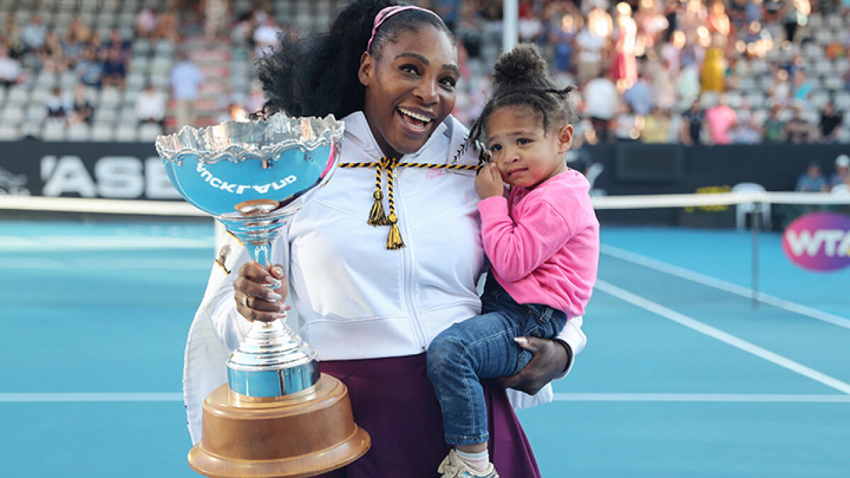 Serena Williams with her daughter Alexis Olympia after winning the Auckland Classic earlier in the year 2020. Serena resumes her quest for a 24th major title at the Arthur Ashe Stadium on Tuesday. -- AFP file
