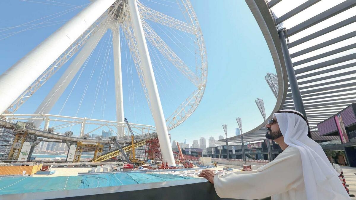 Sheikh Mohammed reviews the progress of Ain Dubai and other projects during a visit to Bluewaters Island on Monday. — Photo courtesy: Dubai Media Office