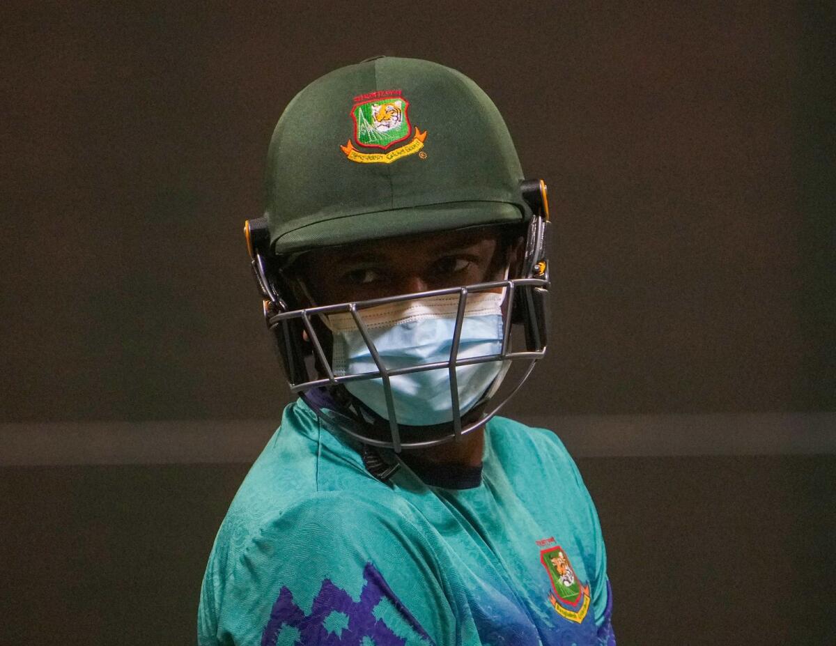 Bangladesh captain Shakib Al Hasan during a practice session in New Delhi. — PTI