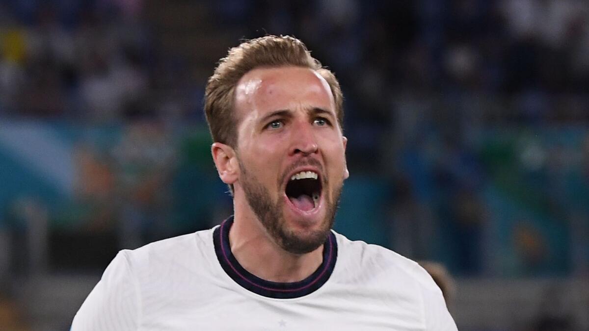 England's Harry Kane celebrates his goal during the Euro match against Ukraine. — Reuters