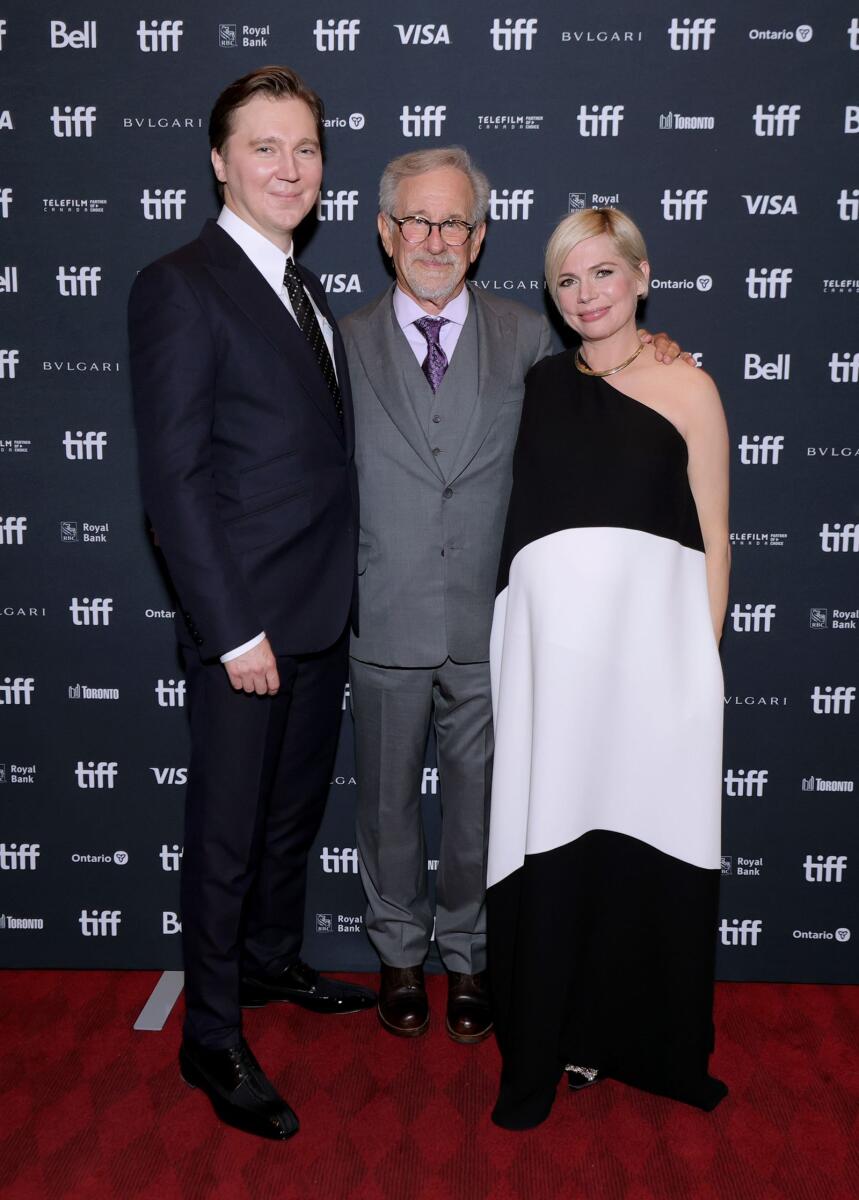 Paul Dano, Steven Spielberg and Michelle Williams attend The Fabelmans Premiere during the 2022 Toronto International Film Festival (Photo: AFP)