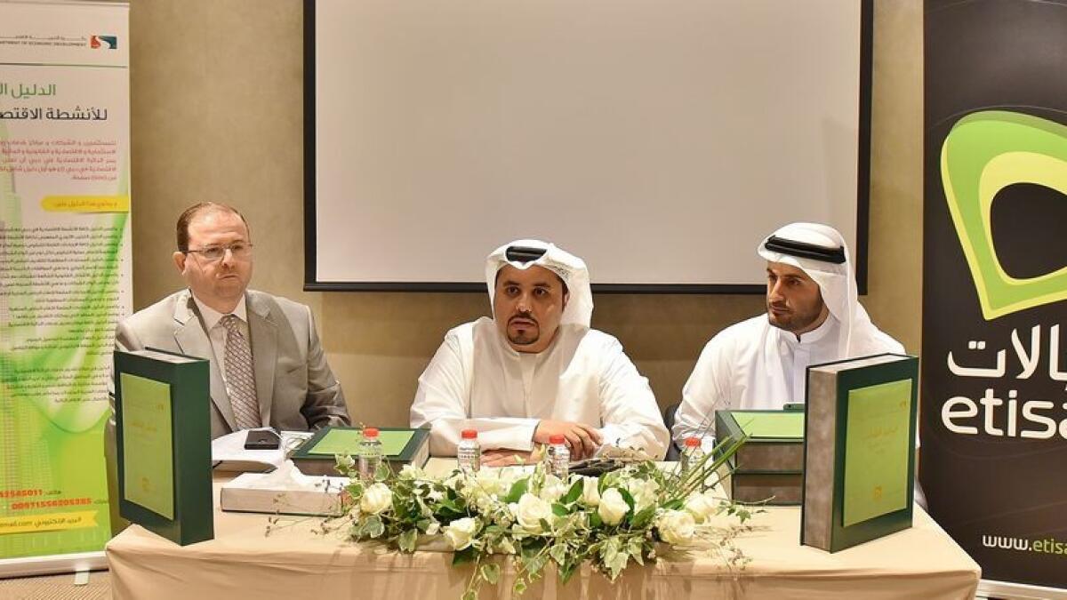 Omar Bushahab, Mohammed Bassel and Esam Mahmoud at a Press conference on Monday in Dubai.