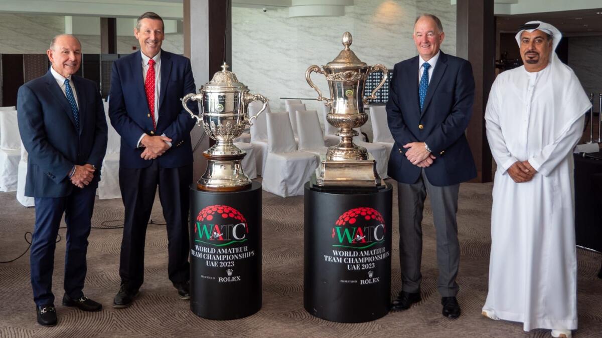 Dignitaries at the recent press conference (left to right) John Bodenhamer, Chief Championships Officer USGA; Antony Scanlon, Executive Director of the International International Federation (IGF); Niall Farquharson, Chairman of the R&amp;A; and General Abdallah Alhashmi, Vice-Chairman of the Emirates Golf Federation. — Supplied photo