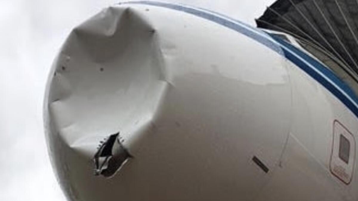 Snow mass impact damages plane during landing