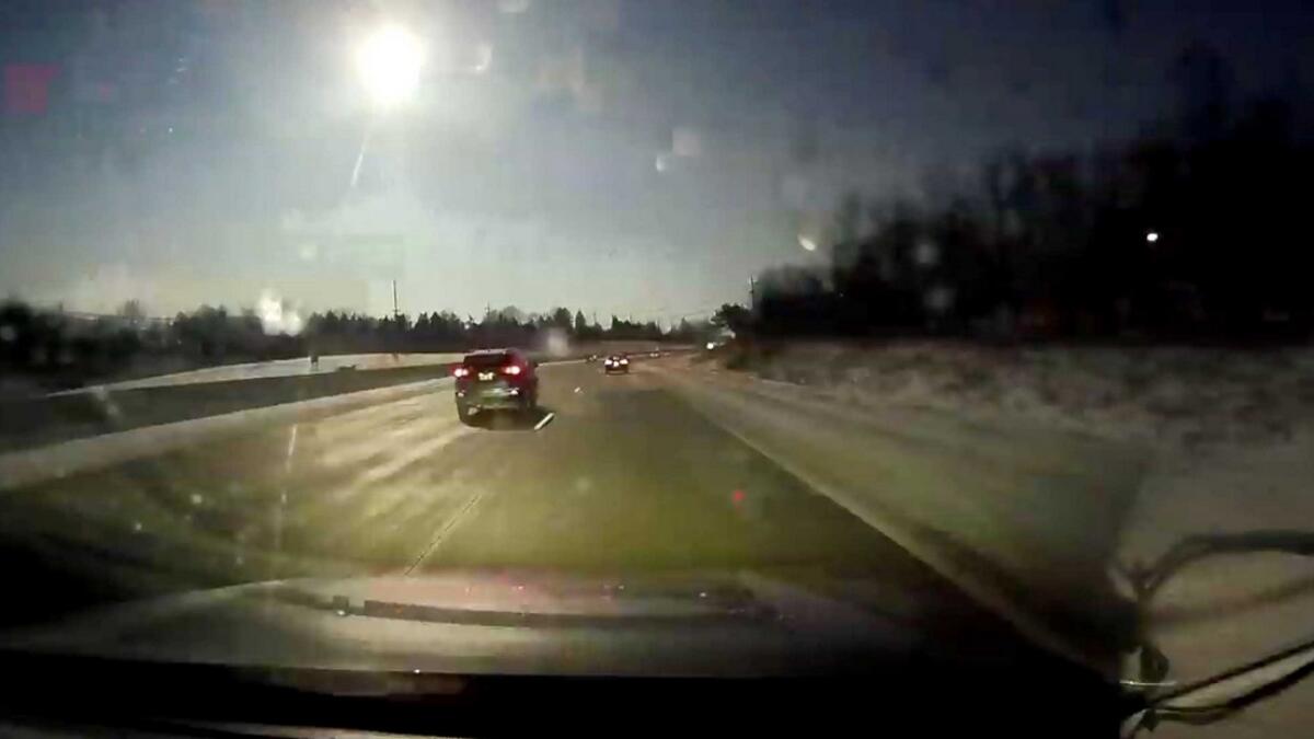 A car dash cam captures a view of a meteor near Bloomfield Hills, Michigan, US.- Reuters