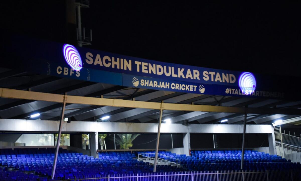 The Sachin Tendulkar Stand at the Sharjah cricket stadium. — Supplied photo