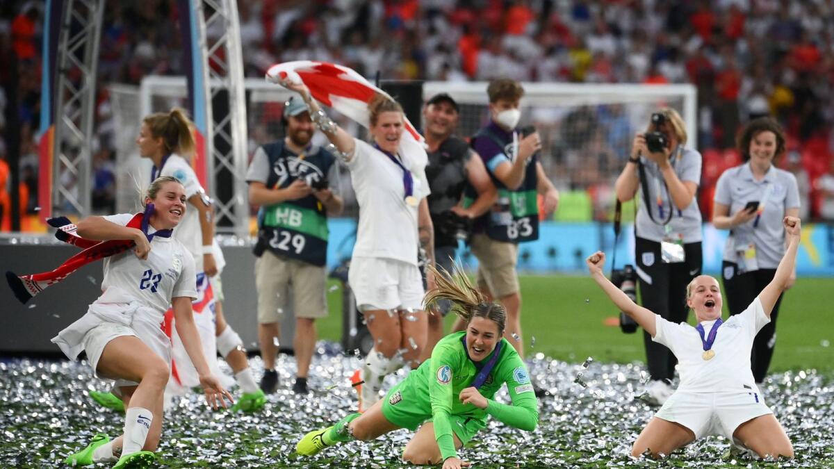 England players celebrate the victory. — UEFA Women's Euro Twitter
