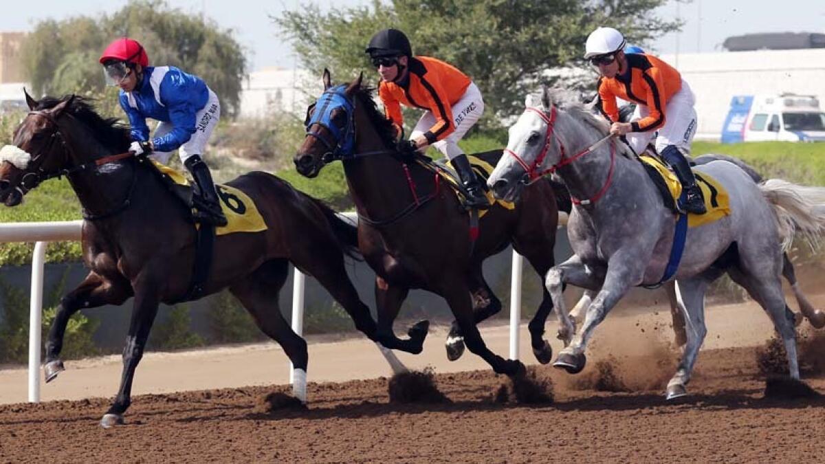Nizaal, ridden by Sandro Paiva, gallops to victory at Jebel Ali. - Wam