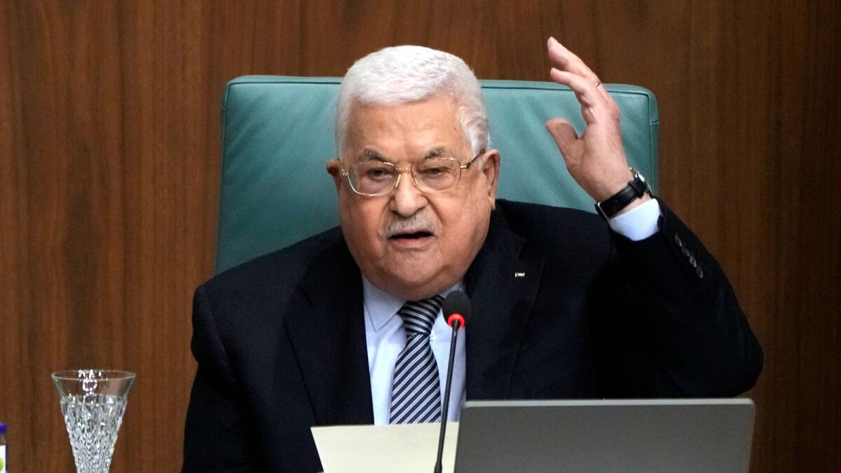 Palestinian President Mahmoud Abbas speaks during a conference to support Jerusalem at the Arab League headquarters in Cairo, Egypt, on February 12, 2023.— AP file