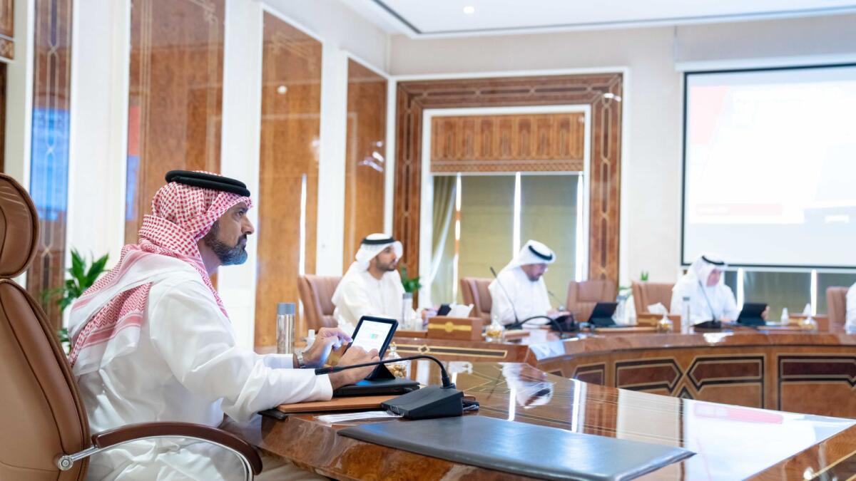 Sheikh Ammar bin Humaid Al Nuaimi, Crown Prince of Ajman, and Chairman of Ajman Bank, chaired the meeting of the board of directors of the bank held on October 28, 2021. — Supplied photo