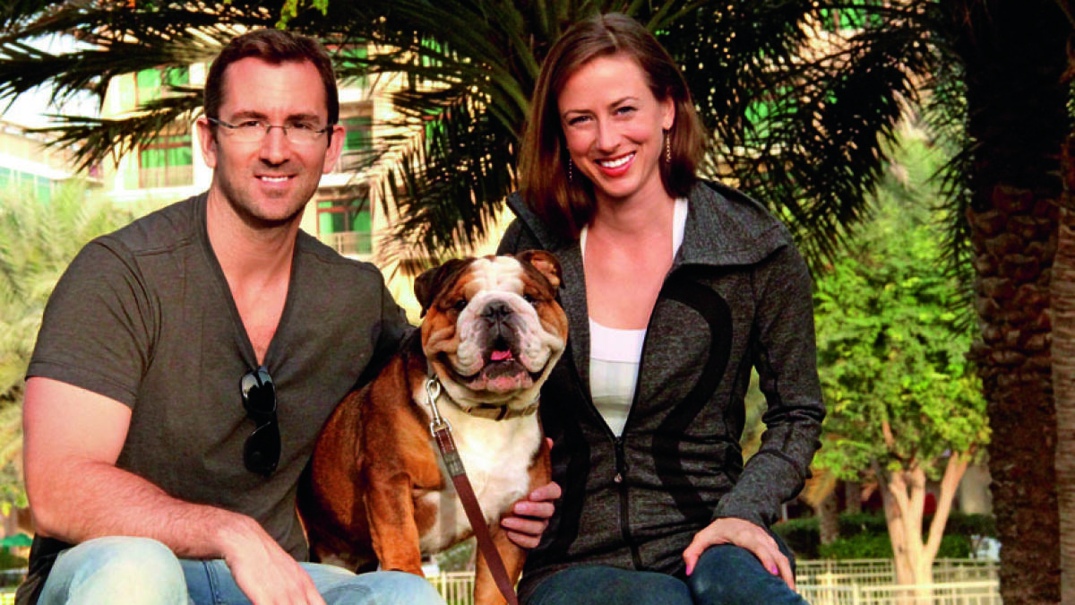 FUR FAMILY: Robert Kelly and Katherine Cebrowski with their English bulldog, Maximus