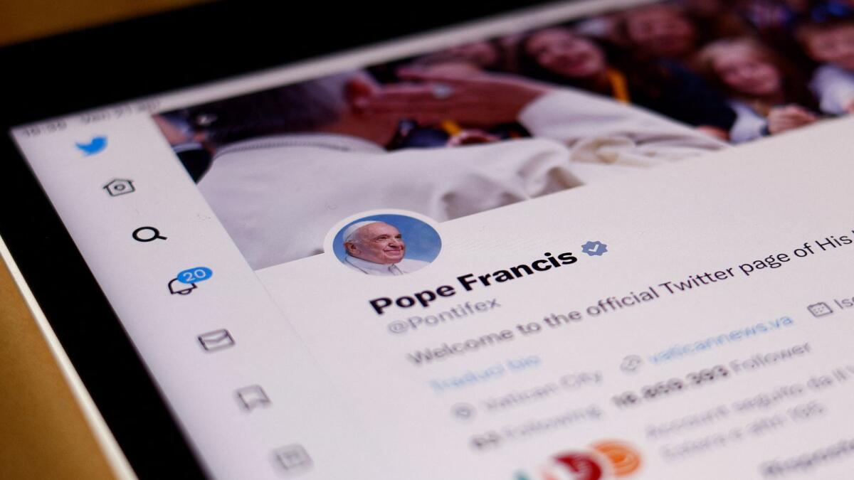 A view shows Twitter account of Pope Francis after losing the verified blue status in this illustration photo taken, April 21, 2023. REUTERS