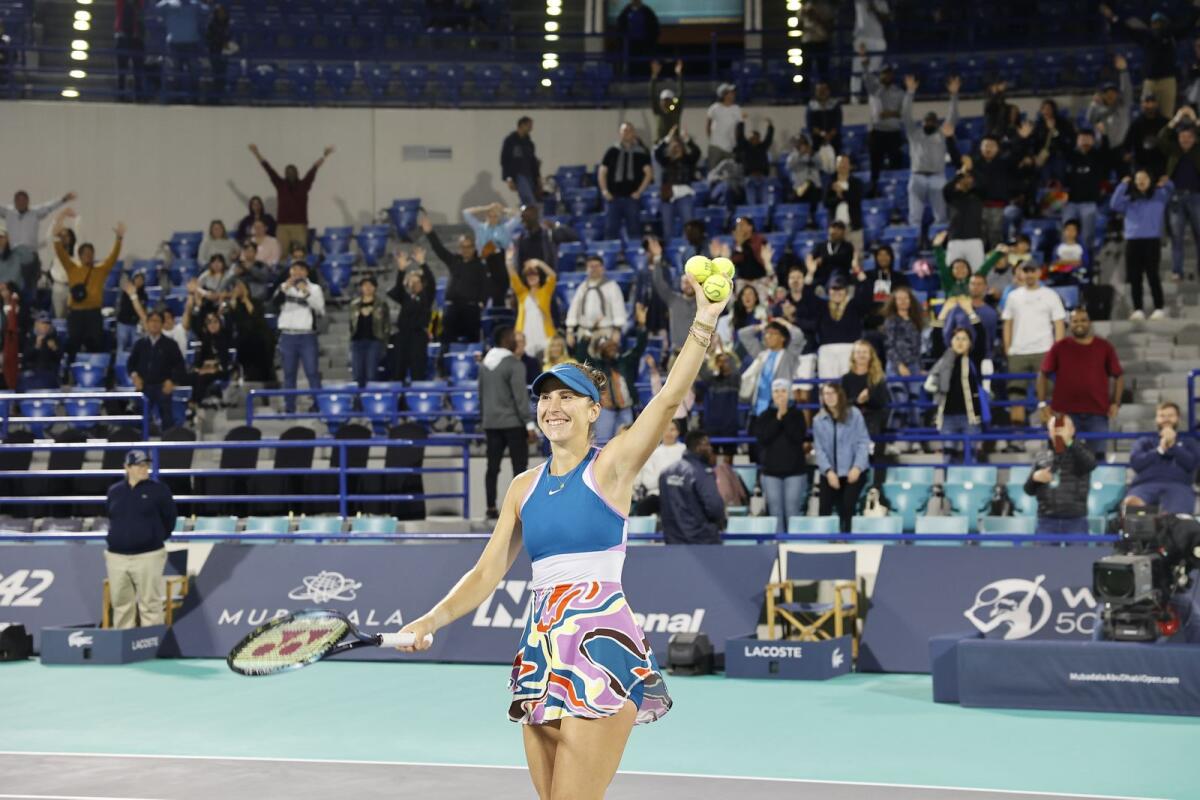 Belinda Bencic celebrates after winning her semifinal match. — Supplied photo