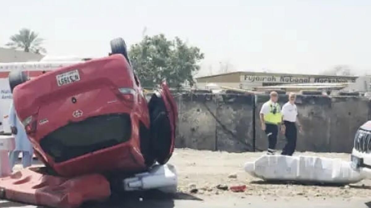 Car flips over in over-speeding accident in UAE, driver injured