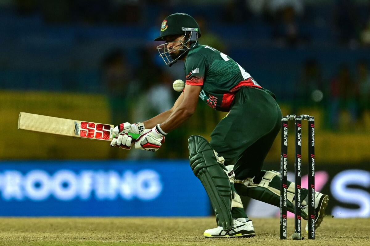 Bangladesh's Tanzim Hasan Sakib plays a shot during the Asia Cup match against India. — AFP