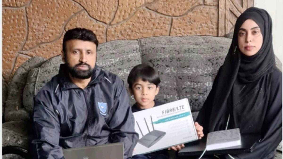 Sarjedah and Nadeem Hoosain with their five-year-old son in Pietermaritzburg in South Africa. The couple's two daughters are in their Sharjah home. — Supplied photo