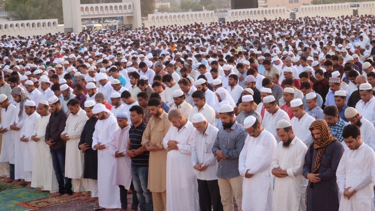 People gather for Eid Al Adha prayer in Eid Musallah at Bur Dubai.