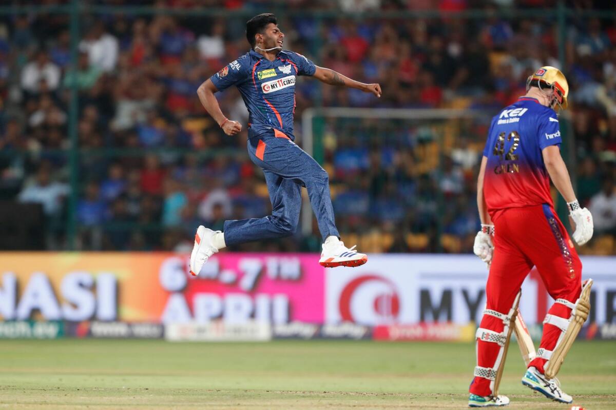 Mayank Yadav of Lucknow Super Giants celebrates the wicket of Cameron Green of Royal Challengers Bengaluru. — IPL
