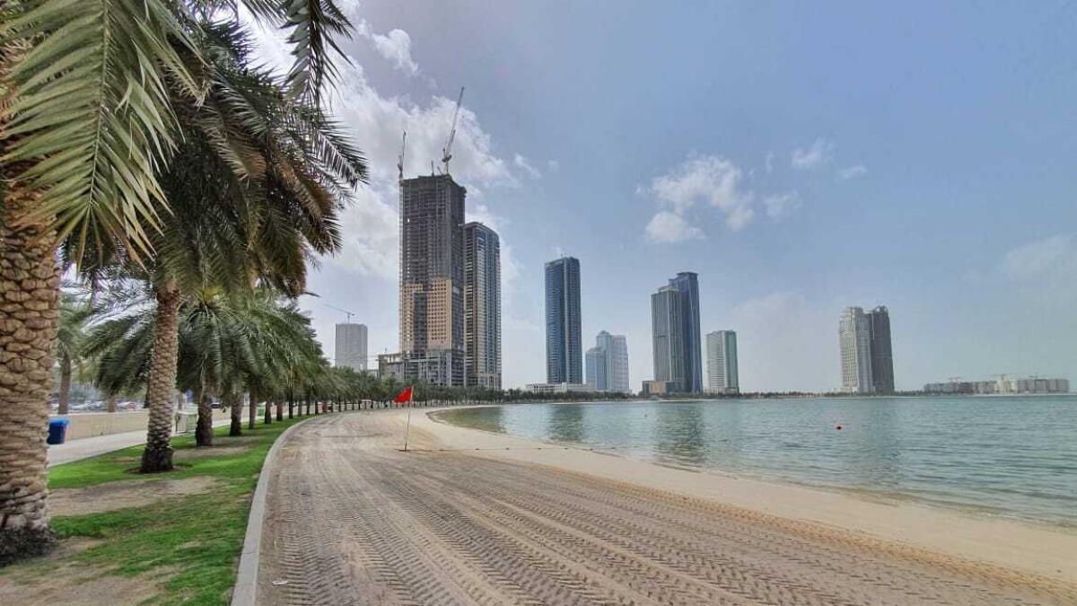 Al Khan Beach in Sharjah after beaches, parks cinemas, sports centres, and public swimming pools in the country are temporarily closed to combat Covid-19