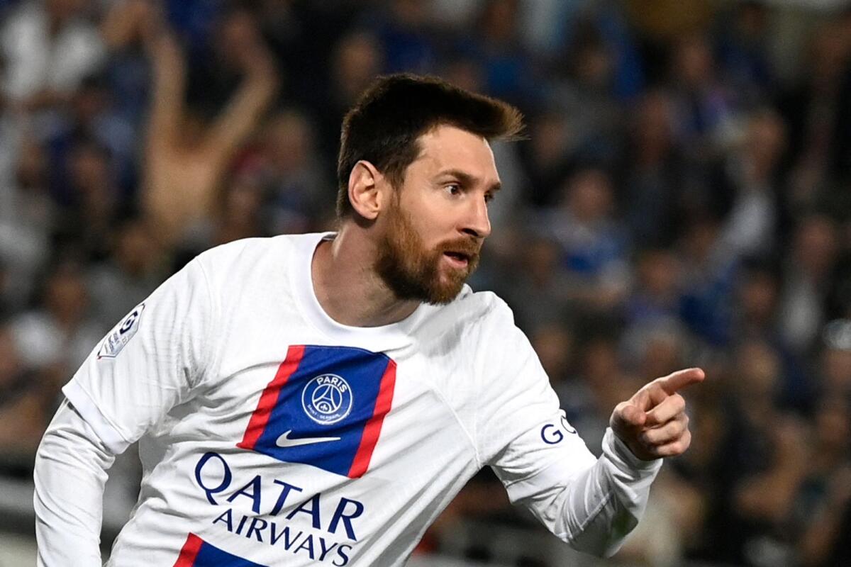 Paris Saint-Germain's Lionel Messi celebrates scoring his team's goal. — AFP