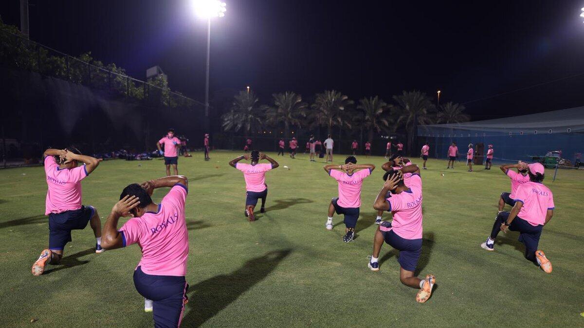Rajasthan Royals cricketers began their training at the ICC Cricket Academy ground on Wednesday. - Rajasthan Royals Twitter handle