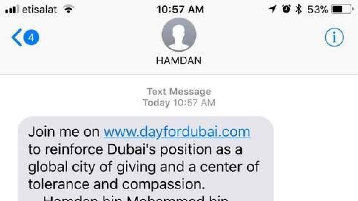 Sheikh Hamdan texts Dubai residents, asks them to volunteer