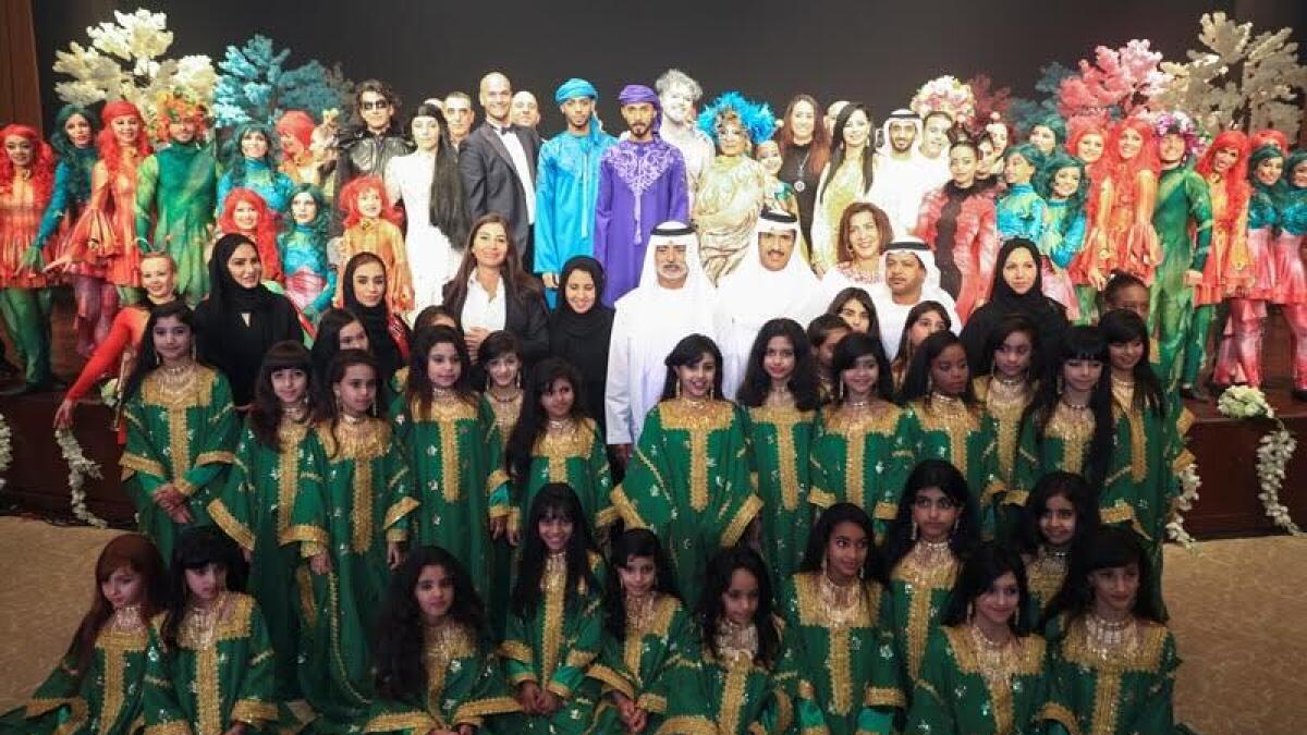 Artists and participants of the Nour Al Etihad operetta, with (below) Shaikh Nahyan bin Mubarak Al Nahyan
