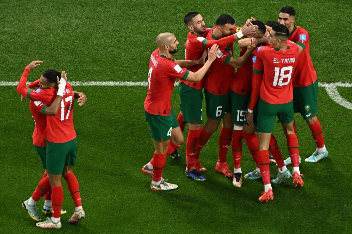 Morocco players celebrate. Photo: AFP