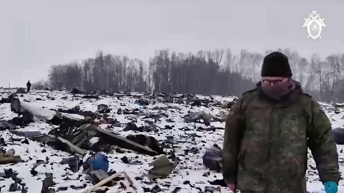 This grab taken from a handout footage released by the Russian Investigative Committee shows what investigators say is the Russian IL-76 military transport plane crash site in the Belgorod region. — AFP