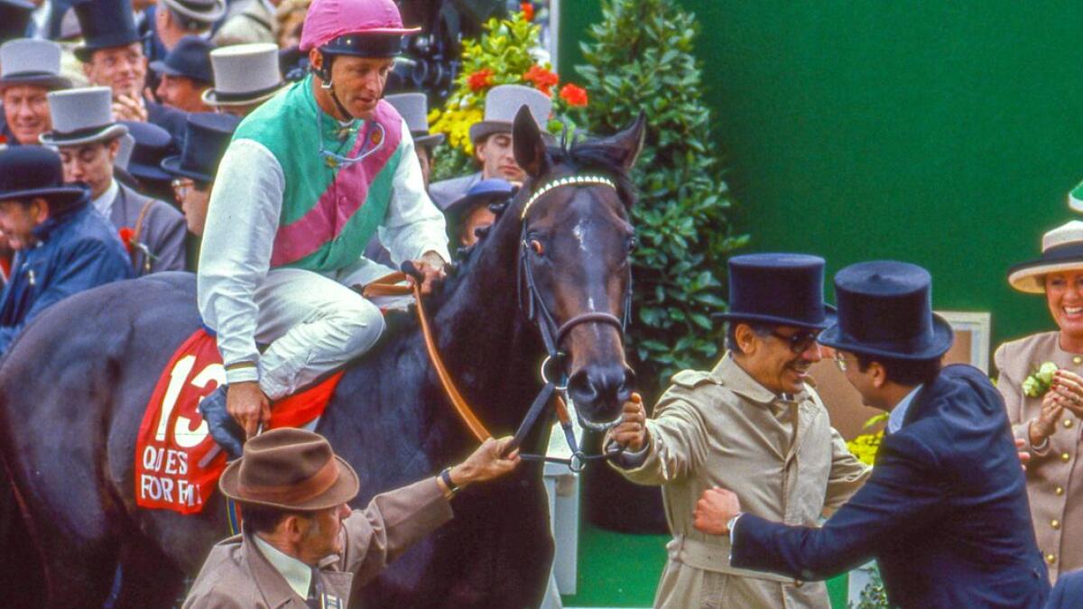Quest For Fame , ridden by Pat Eddery, was Prince Khalid Abdulla's first winner of the English Derby.  - focusonracing.com