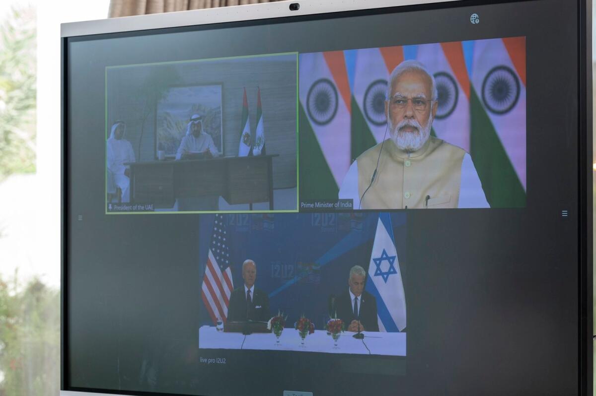 The leaders of the United States, India, Israel and the United Arab Emirates have held their first virtual summit as part of the so-called I2U2. Photo: Twitter/MohamedBinZayed