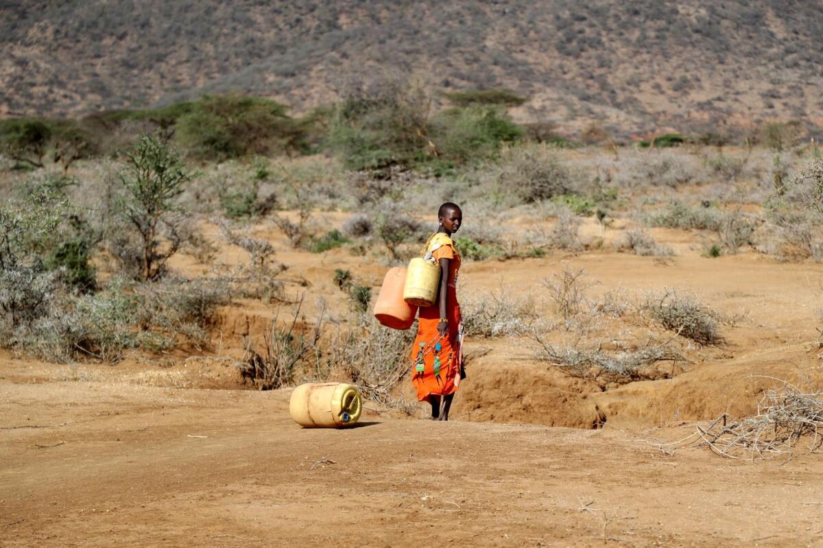 A Samburu woman fetches water in Loolkuniyani Primary School, Samburu county, Kenya. The United Nations water agency estimates that roughly 400 million people across Africa lack access to clean water.— Photo: AP file