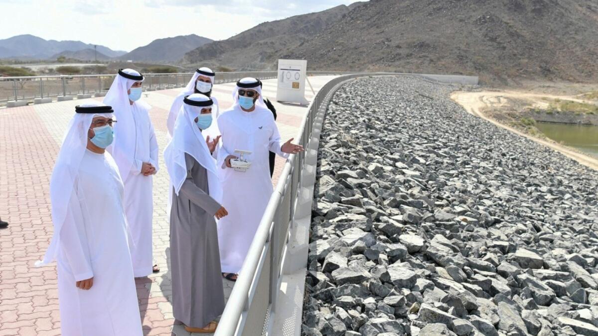 Suhail bin Mohammed Al Mazrouei at the Wadi Al Ghail Dam. — Wam photos