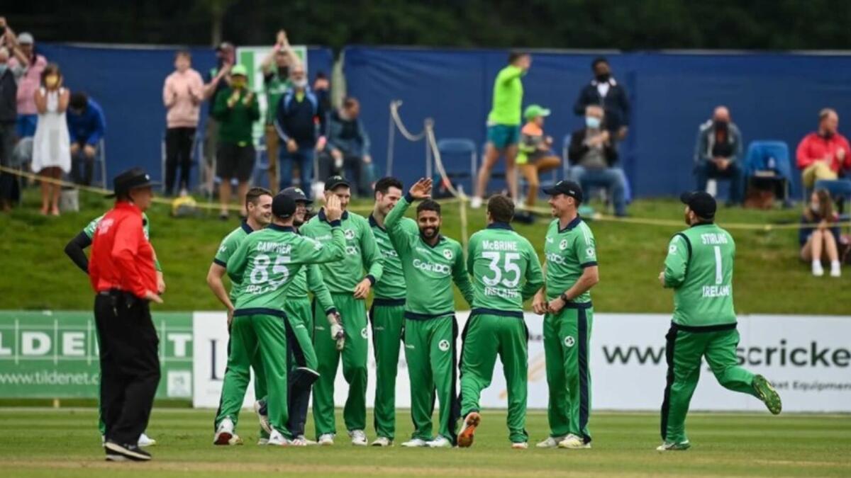 Ireland players celebrate after beating South Africa. (ICC Twitter)