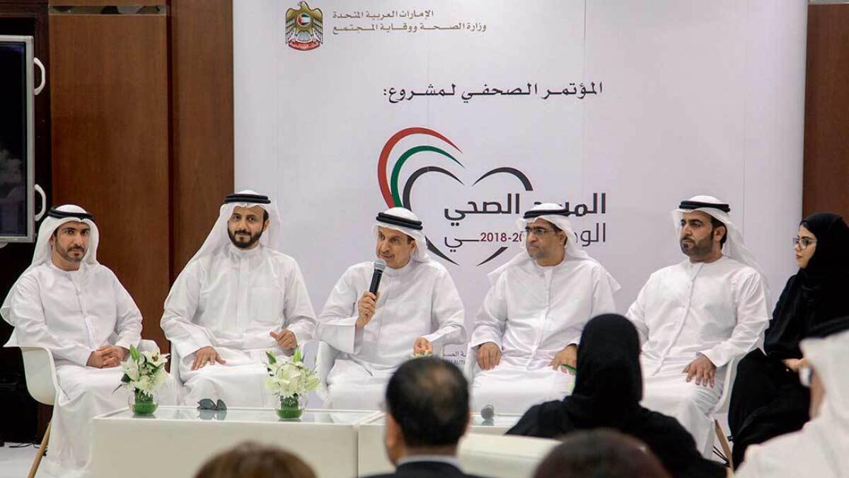 Dr Hussein Rand (middle) and other officials during the launch of the Ministry of Health and Prevention’s National Health Survey campaign in Dubai on Wednesday. — Supplied photo