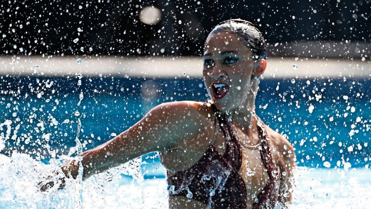 USA's Anita Alvarez of United States competes in the solo free final of the artistic swimming at the 19th Fina World Championships in Budapest on Wednesday. — AP