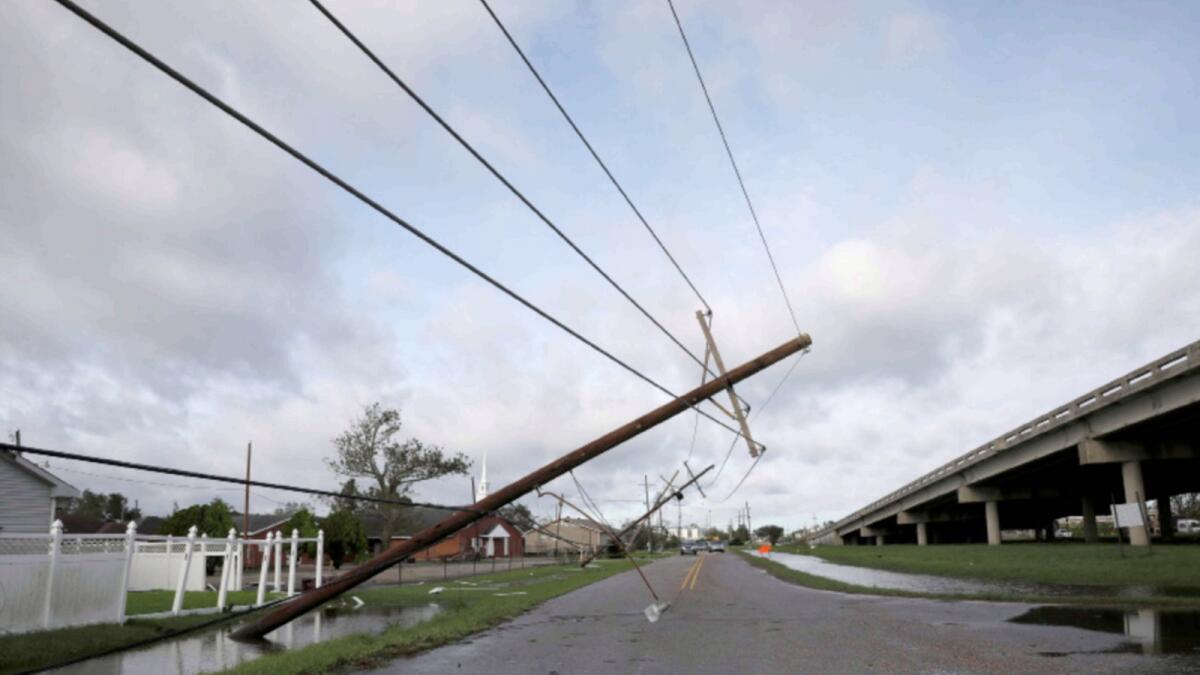 A damaged electric line in Louisiana after Hurricane Ida made landfall. — Reuters