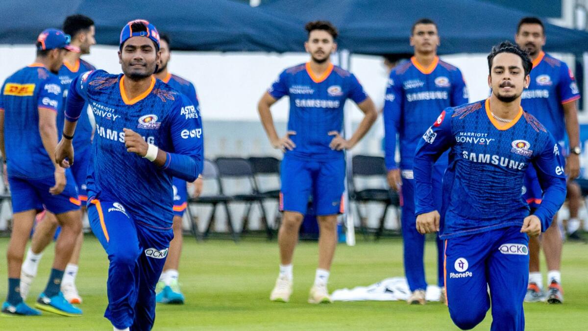 Mumbai Indian players during a training session.— Twitter
