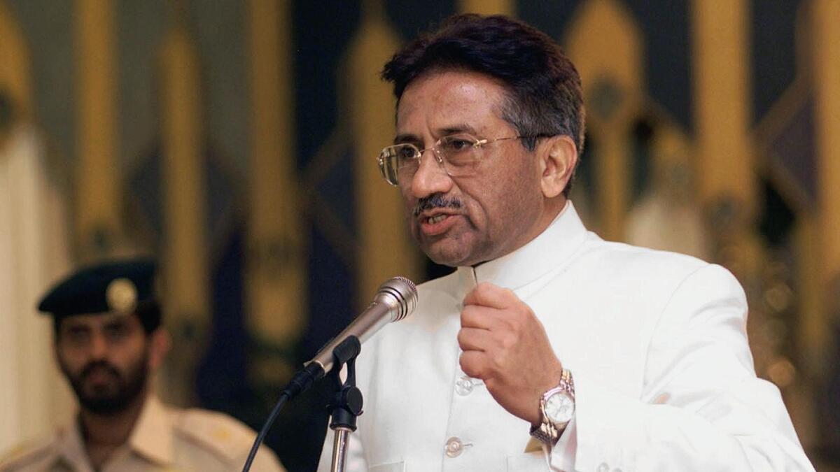 Pakistan's General Pervez Musharraf addresses prominent members of the UAE's Pakistani community in Abu Dhabi in 1999. Photo: AFP