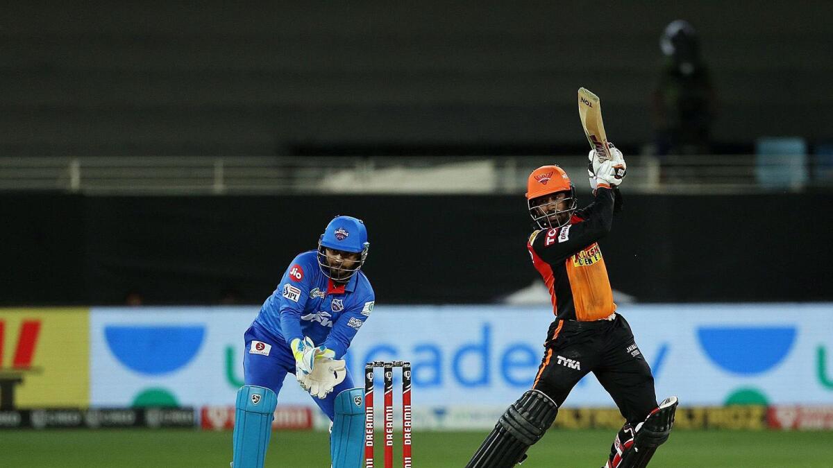 Wriddhiman Saha of SRH plays a shot during the match against DC. (IPL)