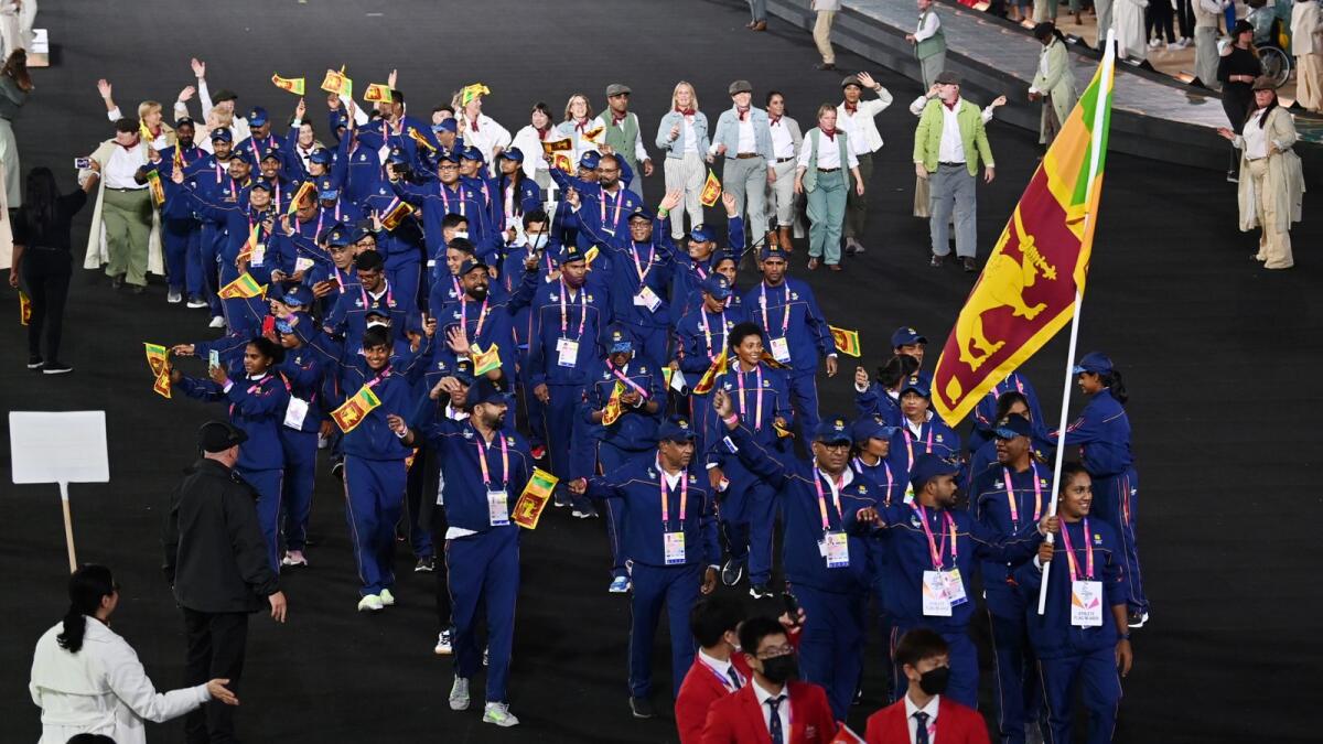 Athletes for Team Sri Lanka take part in the opening ceremony for the Commonwealth Games on July 28, 2022. Photo: AFP