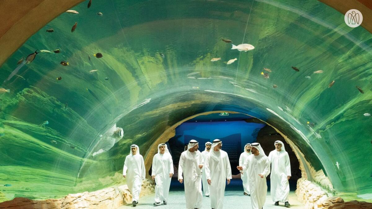 Sheikh Khaled tours SeaWorld Abu Dhabi on Yas Island.