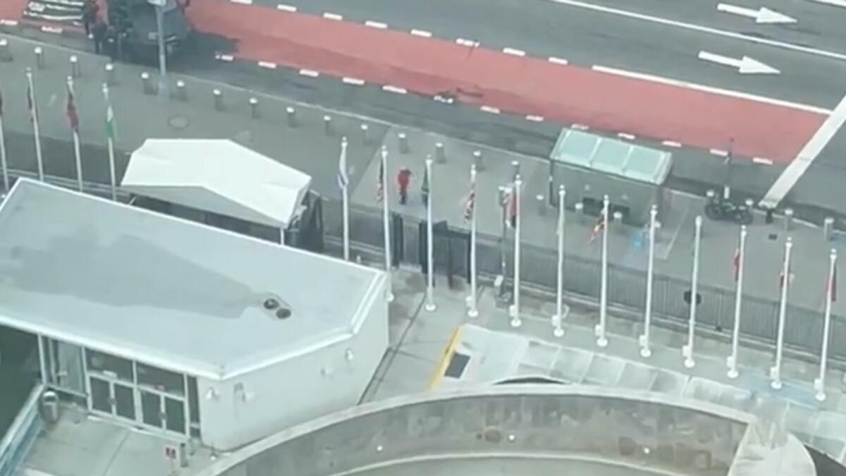 Screengrab from a Twitter video shows forces outside the UN headquarters.