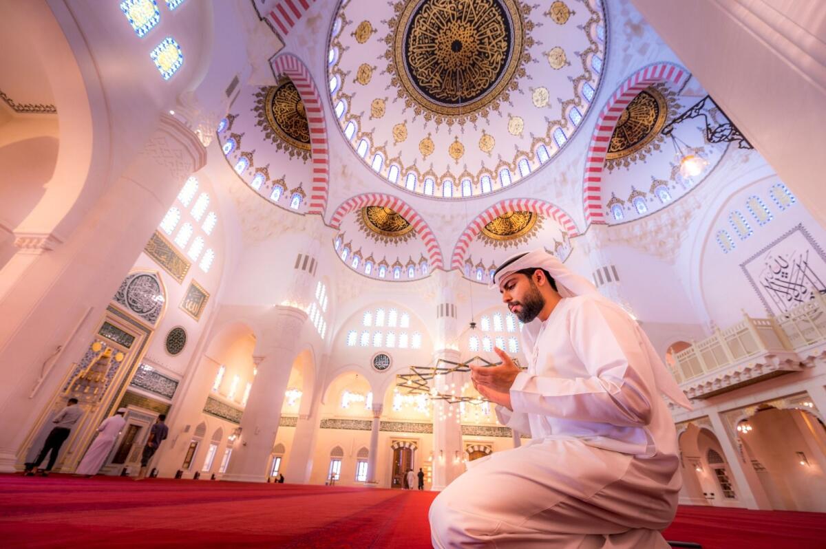 Faithful offers prayer at a mosque in Sharjah during the holy month of Ramadan. Photo by Shihab